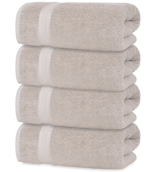Ice Silver Bath Towels 27" X 54" Quick-Dry High Absorbent 100% Turkish Cotton Towel for Bathroom, Guests, Pool, Gym, Camp, Travel, College Dorm (Ice Silver, 4 Pack Bath Towel)