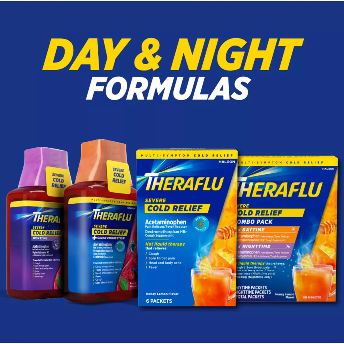 Theraflu Multi-Symptom Severe Cold Relief Day & Night Liquid - Berry - 16.6 Fl Oz: 2-Pack, 650 Mg Acetaminophen